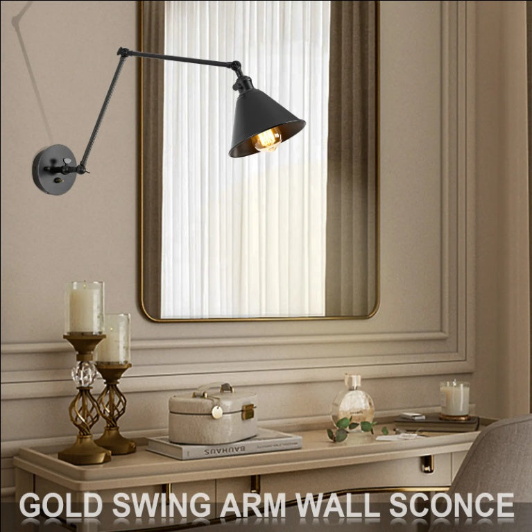 Integrated Airdrop Brass Black Swing Arm Wall Light