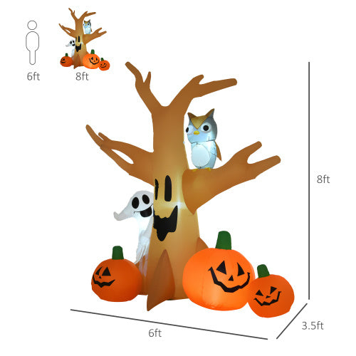HOMCOM 7.5 Tall Lighted Halloween Inflatables Outdoor Decorations Haunted Tree With Owl, Ghost, Pumpkins, Blow Up LED Yard Decor For Garden, Lawn, Party, Holiday, Waterproof
