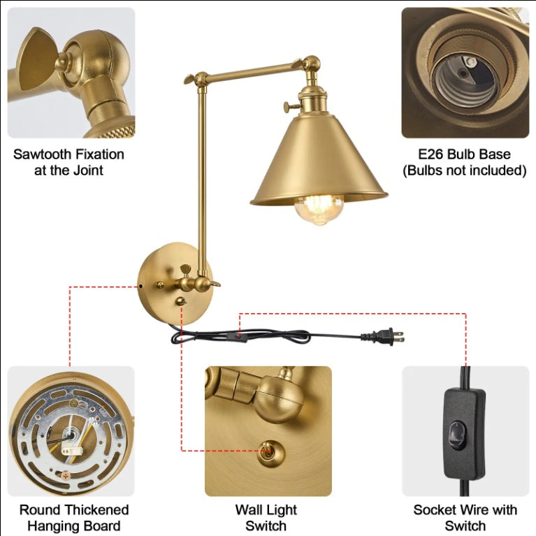 Integrated Airdrop Brass Black Swing Arm Wall Light