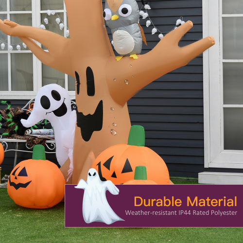 HOMCOM 7.5 Tall Lighted Halloween Inflatables Outdoor Decorations Haunted Tree With Owl, Ghost, Pumpkins, Blow Up LED Yard Decor For Garden, Lawn, Party, Holiday, Waterproof