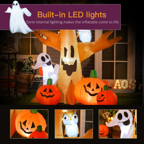 HOMCOM 7.5 Tall Lighted Halloween Inflatables Outdoor Decorations Haunted Tree With Owl, Ghost, Pumpkins, Blow Up LED Yard Decor For Garden, Lawn, Party, Holiday, Waterproof
